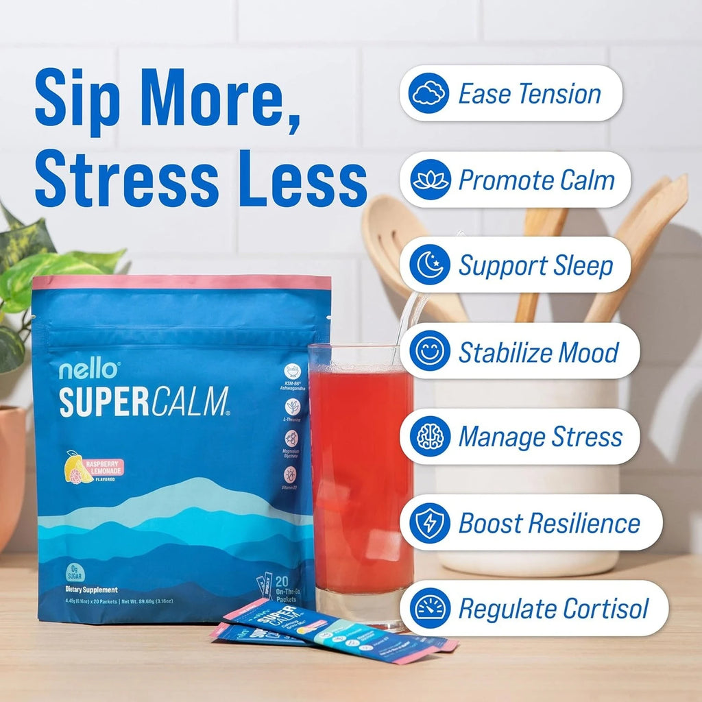 SupraCalm Adaptogenic Mix Raspberry Lemonade Supplement for Relaxation And Focus No Artificial Colors Or Sweeteners 20 Count
