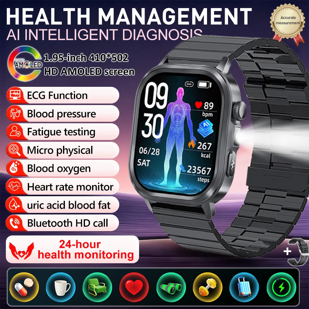 2025Nursing Level Uric Acid Blood lipids Smart Watch Men Blood Pressure ECG+PPG Clock Body Analysis Voice Call Health Smartwatch