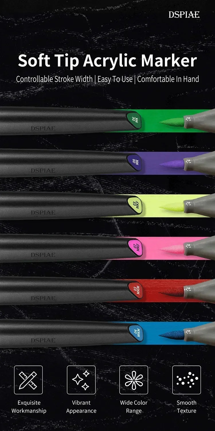 DSPIAE Water-based Soft Tipped Markers Kit for Gundam Model Painting DIY Tool with Universal Eraser Metallic Fluorescent Color