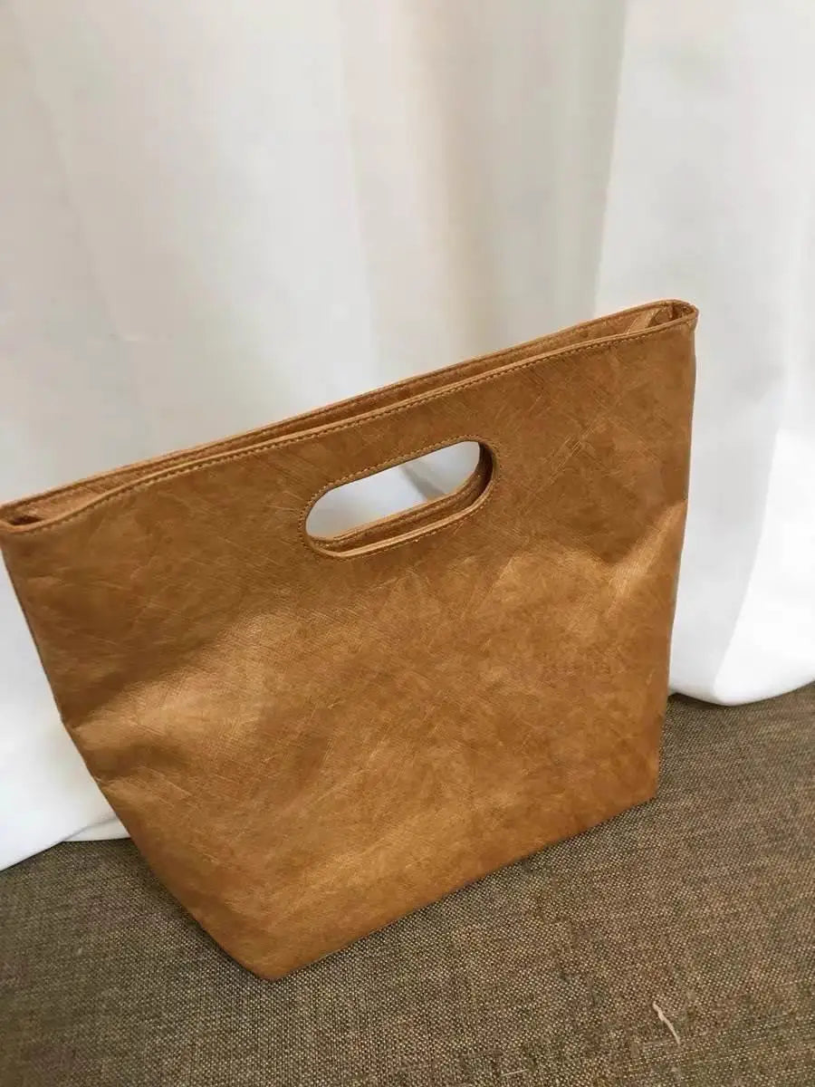 Retro Commuter Large Capacity Women's Tote Bag Kraft Paper Handbag Washable Simple Ins Style Casual Fashion Handbag