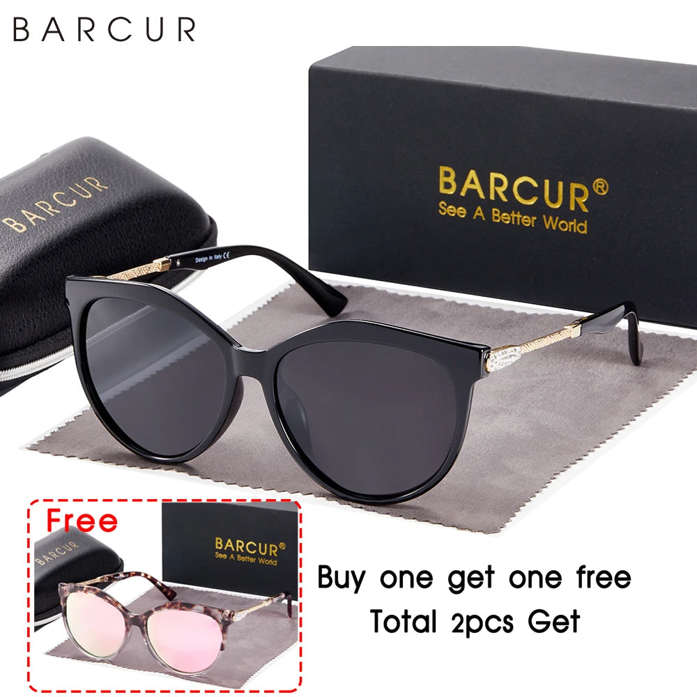 BARCUR Polarized Cat Eye Sunglasses Women Gradient Round Sun Glasses for Women Oculos Lunette De Soleil Femme
