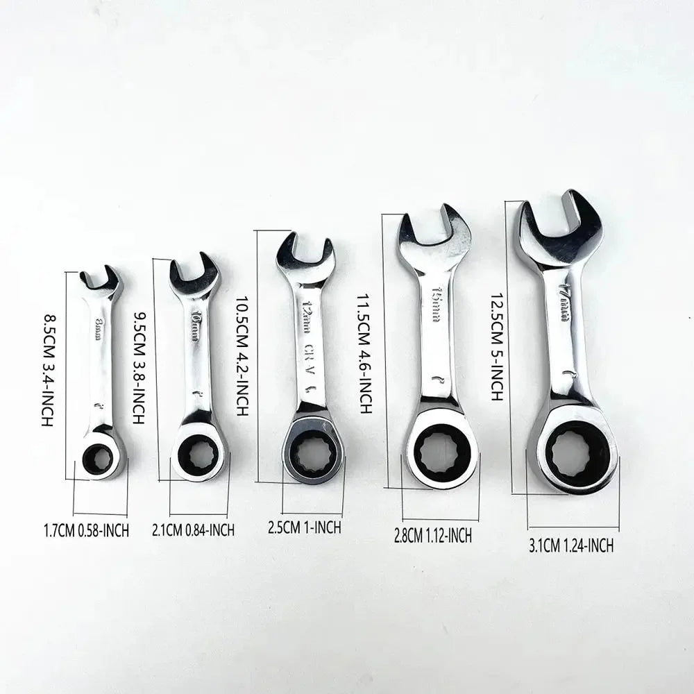 6-19mm Stubby Ratchet Spanner Short Ratchet Wrench Car Repair Hand Tools 72 Tooth Design Short Handle Dual-purpose Wrench Tool