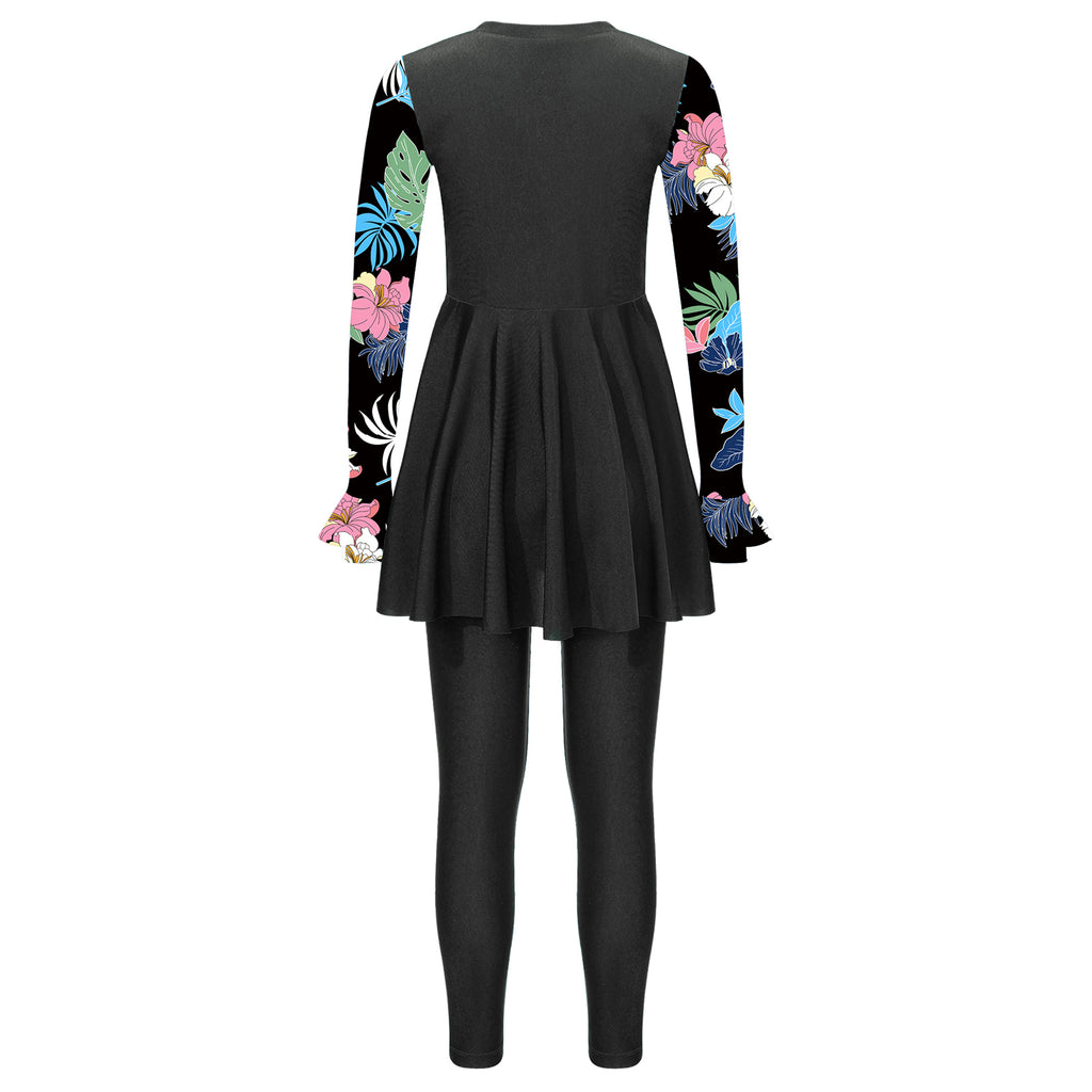 Girls Swimsuits 2 Piece Rash Guard Set UPF 50 Sun Protection Long Sleeve Swim Dress with Leggings Kids Full Body Cover Beachwear