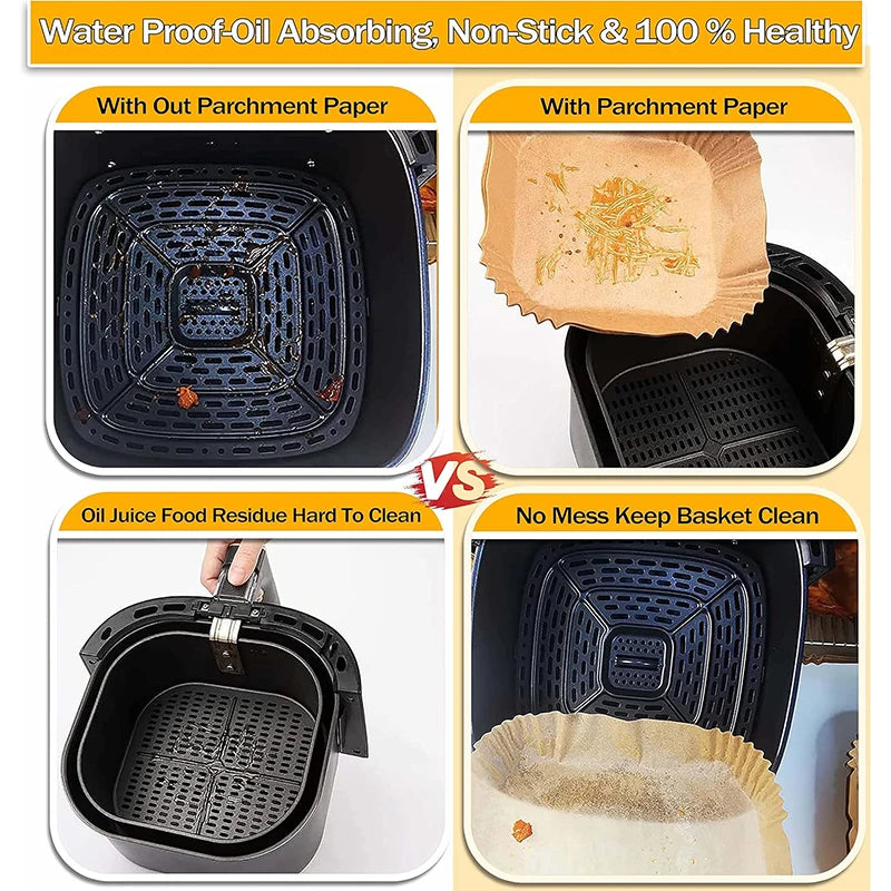 50-300Pcs Large Hot Air Fryer Paper Liners 23cm Square Airfryer Disposable Special Parchment Paper Trays 9inch Oven Baking Molds