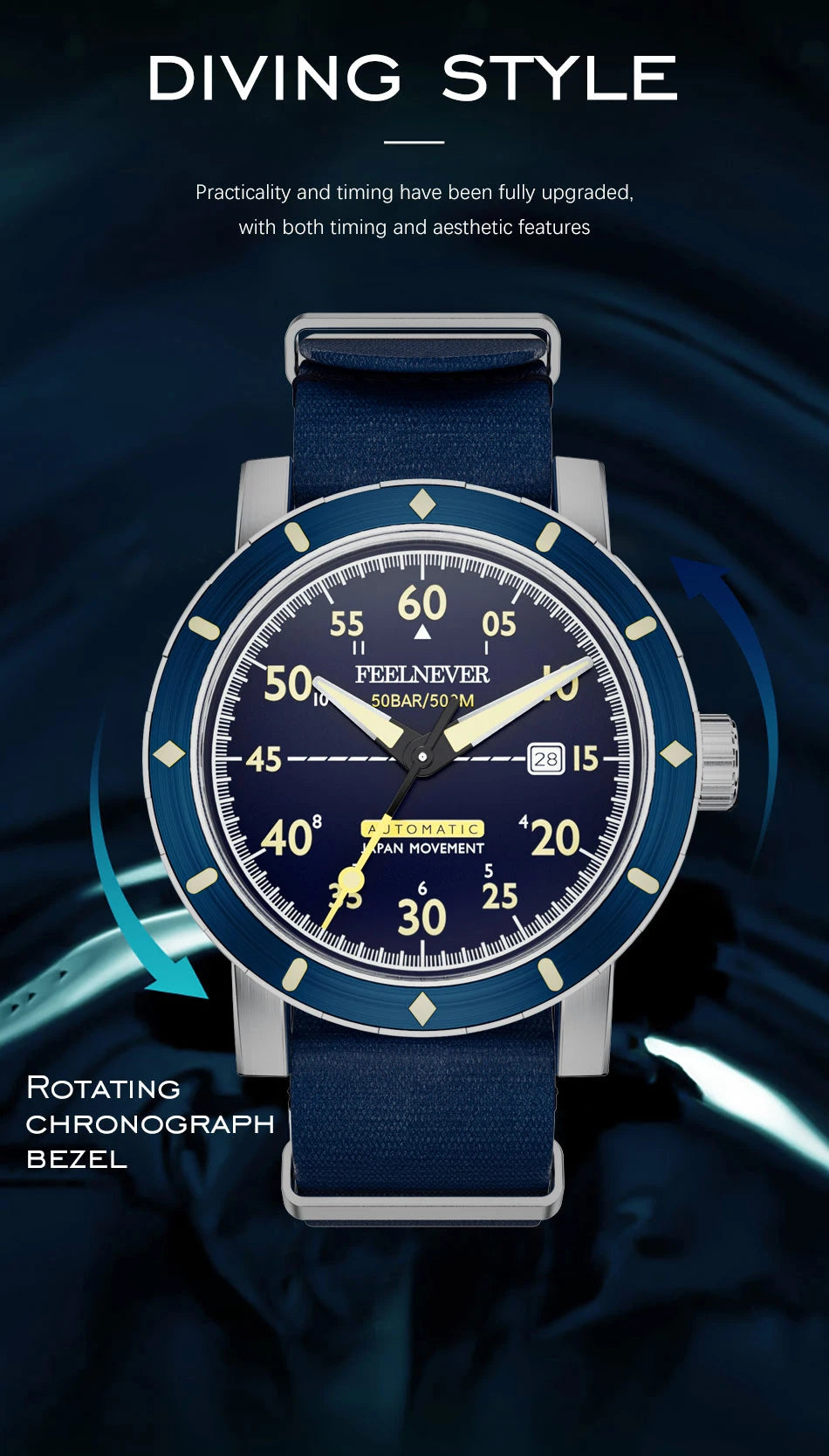 2024 New Men Watch Automatic Mechanical Wristwatch Sapphire Diver Watch 500M Waterproof Diving Sports Watches Men Reloj Hombre