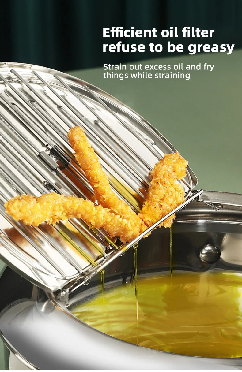 Japanese Deep Frying Pot With A Thermometer And A Lid Fryer Pan 304 Stainless Steel Kitchen Tempura Oil Frying Pan Fryer