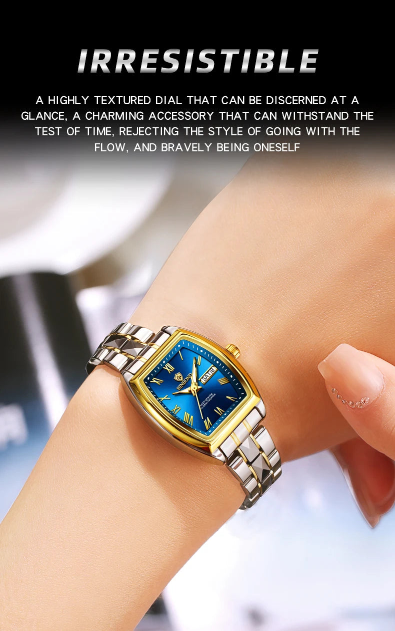 BINBOND 2pcs Couple Watches Fashion Square Quartz Watch for Lover Wateproof Luminous Date Week Men Ladies Valentine Wristwatch