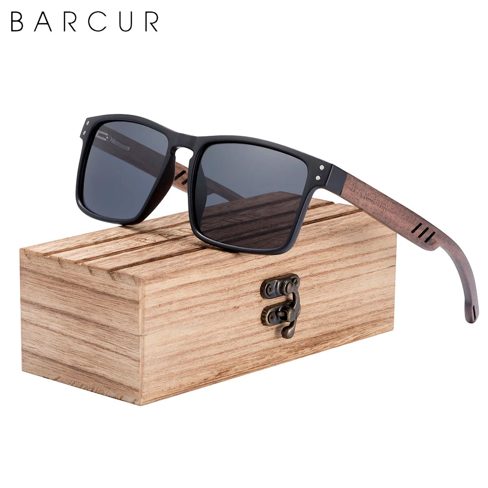 BARCUR Men's Sunglasses for Men Brand Designer Natural Walnut Wood Sun Glasses Women Polarized Eyewear UV400 Eyewear Oculos