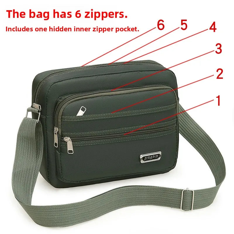 Casual Unisex Crossbody Bag Large Capacity Multi-layer Business Handling Bag Soft Nylon Material Zipper Closure Leisure Trave...