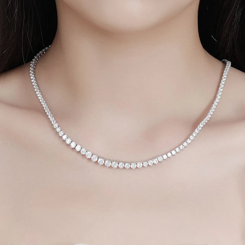 Smyoue 3 Claws Gradient Moissanite Tennis Necklace for Women Sparkling Full Diamond Luxury Jewelry Sterling Silver 925 Chain
