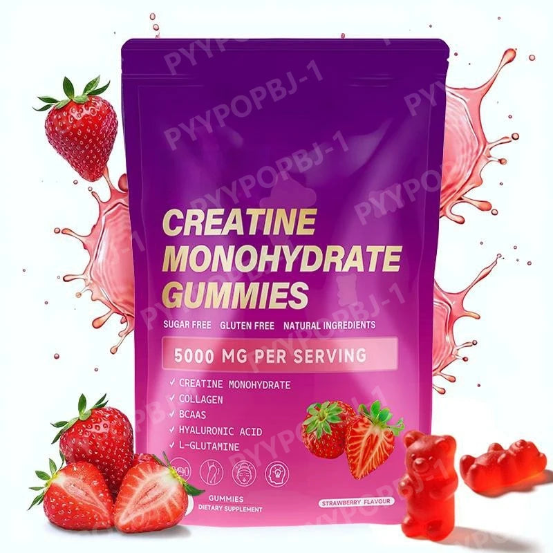 Creatine Monohydrate Gummies Daily Pre & Post Workout Recovery Support Contain Collagen,Biotin,Vitamin & Hyaluronic Acid 60count