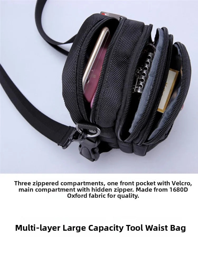 Large Capacity Oxford Cloth Military Knife Crossbody Bag for Men Commuting Work Bag Outdoor Waist Bag Bucket Shape Zipper Clo...