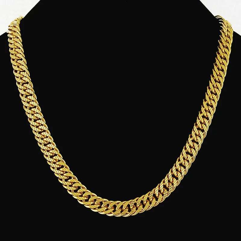 24K AU999 Real Gold Twisted Unisex Chain, 10MM 60CM Bold Polished Boss Necklace, Men's Sideways Neckpiece