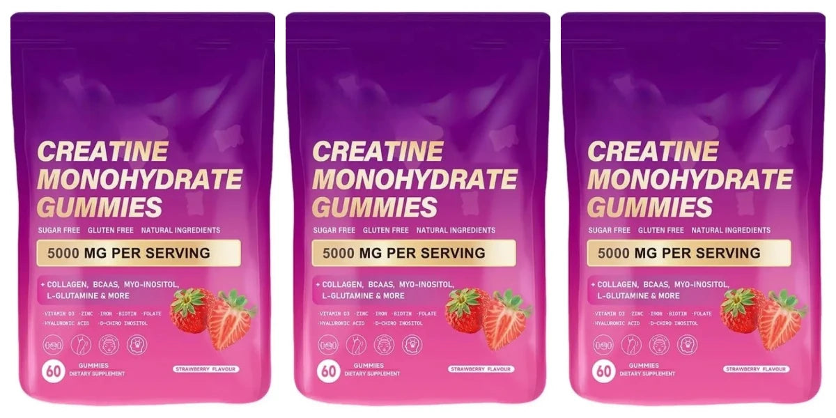 Creatine Monohydrate Gummies Daily Pre & Post Workout Recovery Support Contain Collagen,Biotin,Vitamin & Hyaluronic Acid 60count