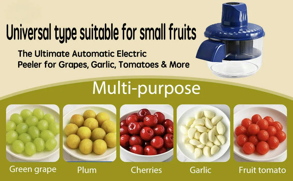 Upgrade 2-in-1 Automatic Grape Peeler Machine, Electric Garlic and Cherry Tomato Peeler, Cordless Fruit Skin Remover for Small P