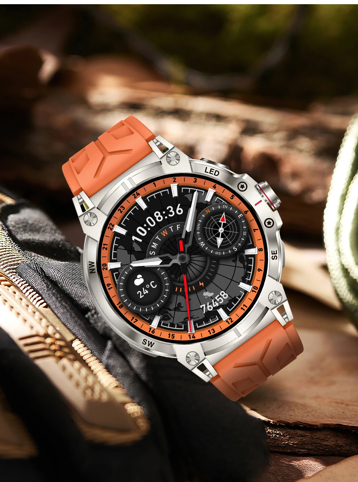 Military smartwatch men,760mAh Bluetooth call,LEDflashlight,compass,1.85HD Large screen,heart rate.blood pressure,IP68waterproof
