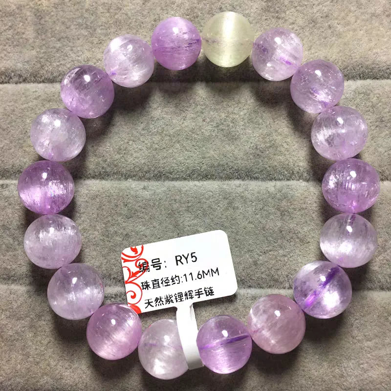 Natural Purple Kunzite Clear Round Beads Bracelet Jewelry Women Men Colorful Kunzite Bracelet Cat Eye Women Men AAAAAA