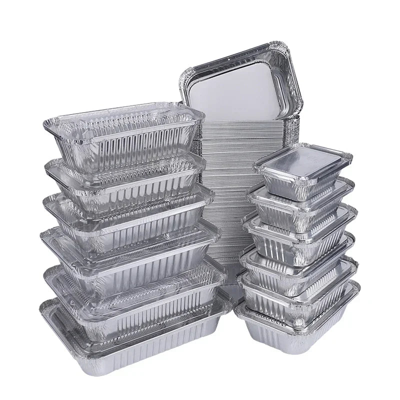 100 Pieces of Barbecue Tin Foil Special Packaging Box Aluminum Foil Lunch Box Home Takeaway Air Fryer Disposable Tin Foil Bowl
