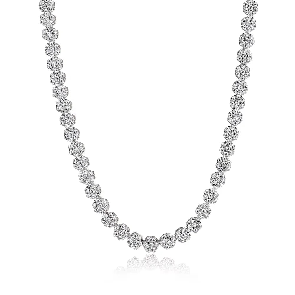 KNOBSPIN 7.5 - 12.81ct D VVS1 Moissanite Tennis Necklaces for Women GRA Certified 925 Sterling Silver Plated 18k Flower Necklace