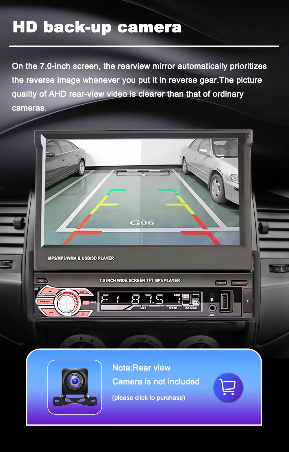 1 Din MP5 Player 7 Inch Carplay Android Auto Universal  Manual Automatic Retractable Touch Screen Car Player FM Radio