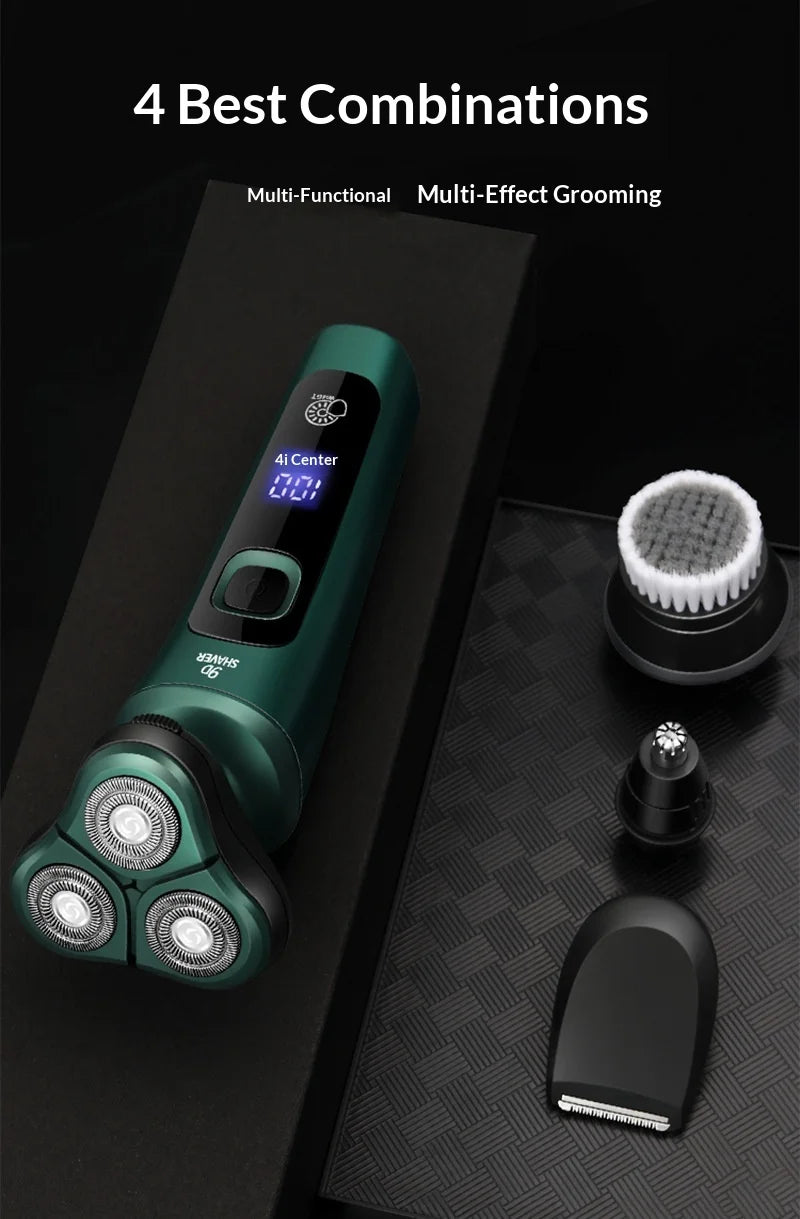 Smart Electric Shaver with LCD Display – 3D Floating Triple Head Razor, USB Rechargeable & Waterproof for Shaving Beard Trimming