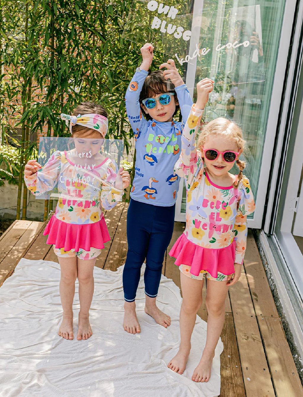 Swimming Suit for Girls Boys Cute Printed Long Sleeve Trousers Beach Swimwear for Kids Quick-dry Swimdress