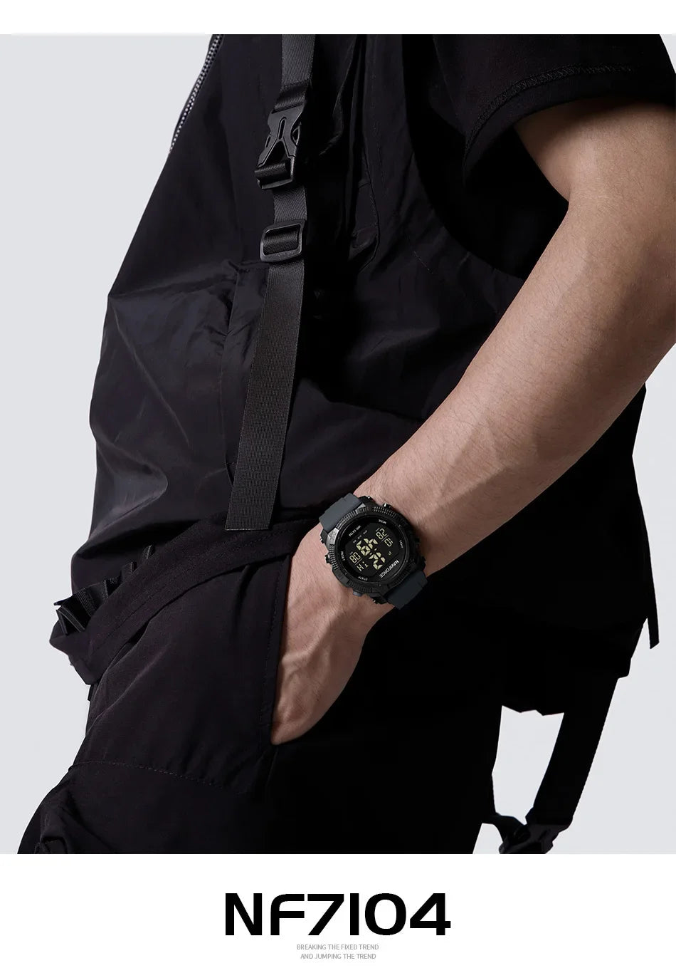 NAVIFORCE NF7104 Men's LCD Digital Leisure Date and Week Alarm Clock Waterproof Silicone Strap Electronic Premium Watch