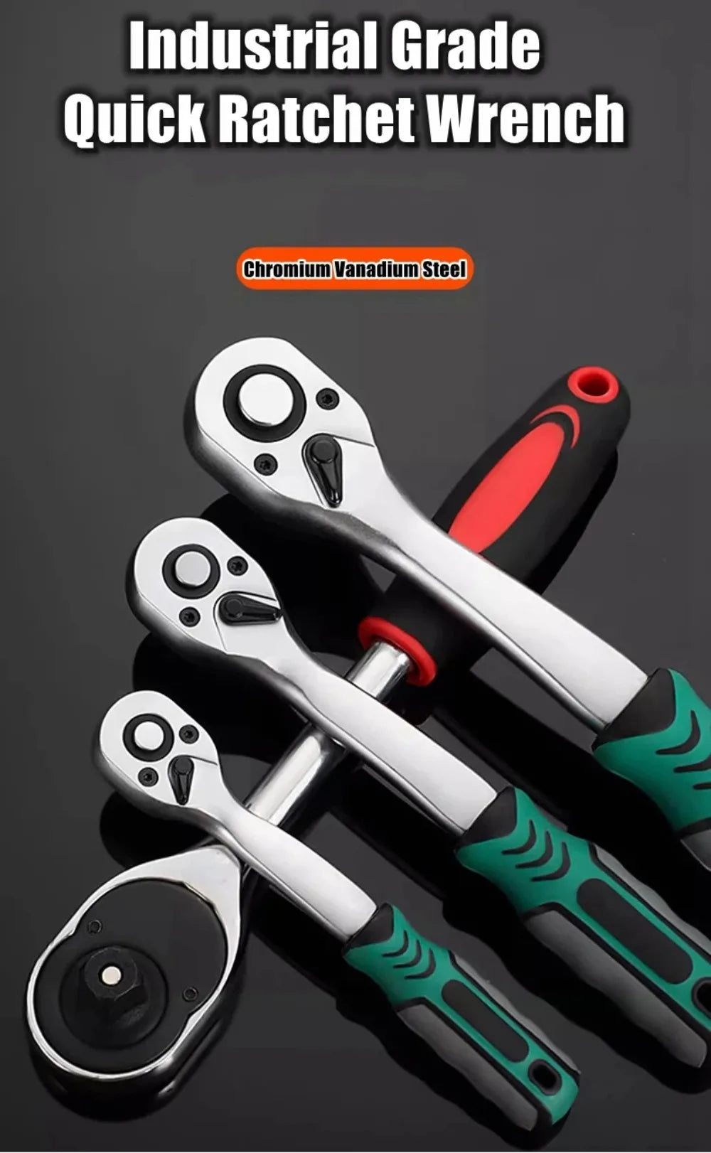 72/24 Tooth Quick Ratchet Wrench 1/2 1/4 3/8 3 Size Flying Wrenches Two-way Socket Wrench Repair Tools for Vehicle Bicycle