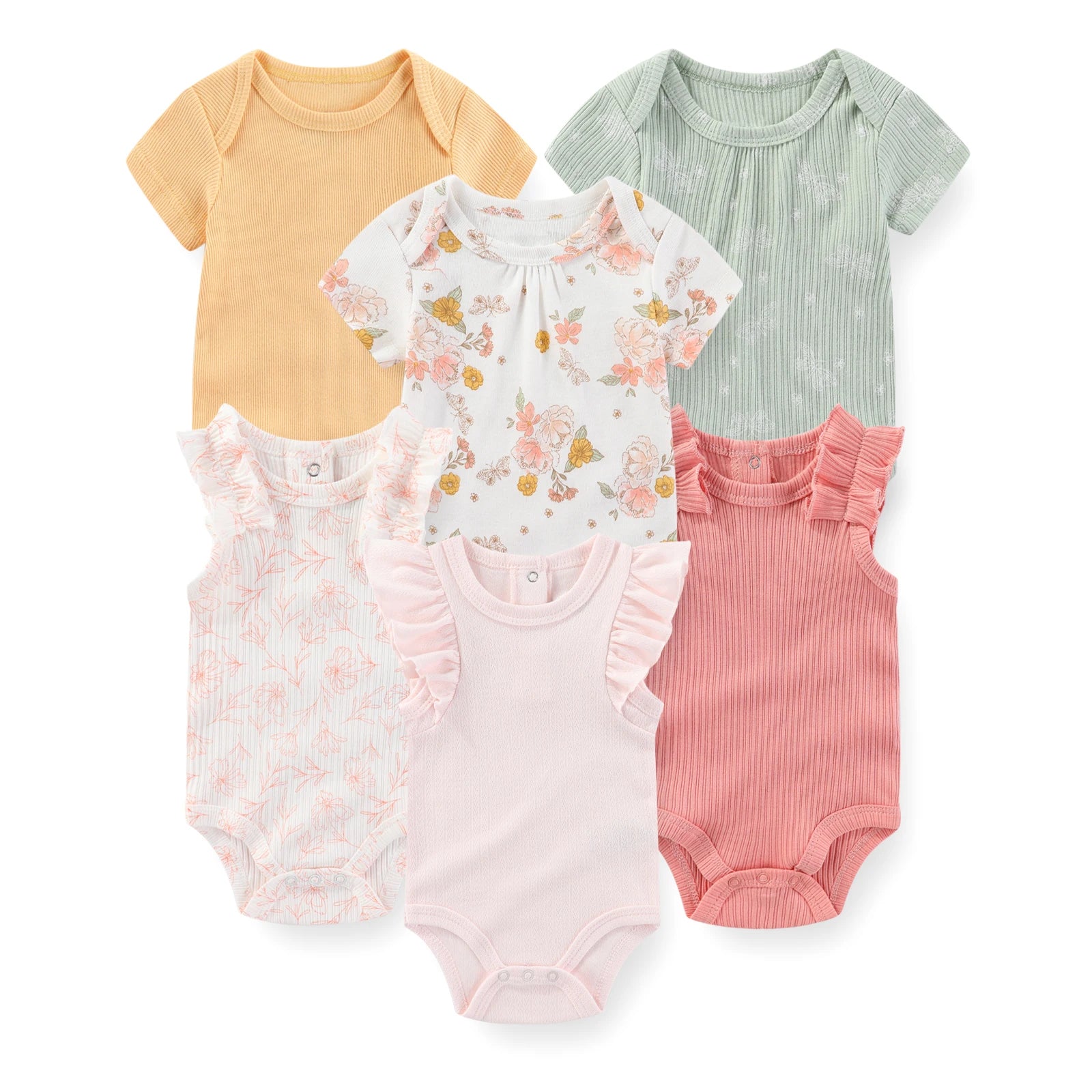 6-Piece Fashion Cute Baby Bodysuits Cotton Soft Newborn Boy Girl Short Sleeve Onesies Summer Sleeveless Infant Clothes