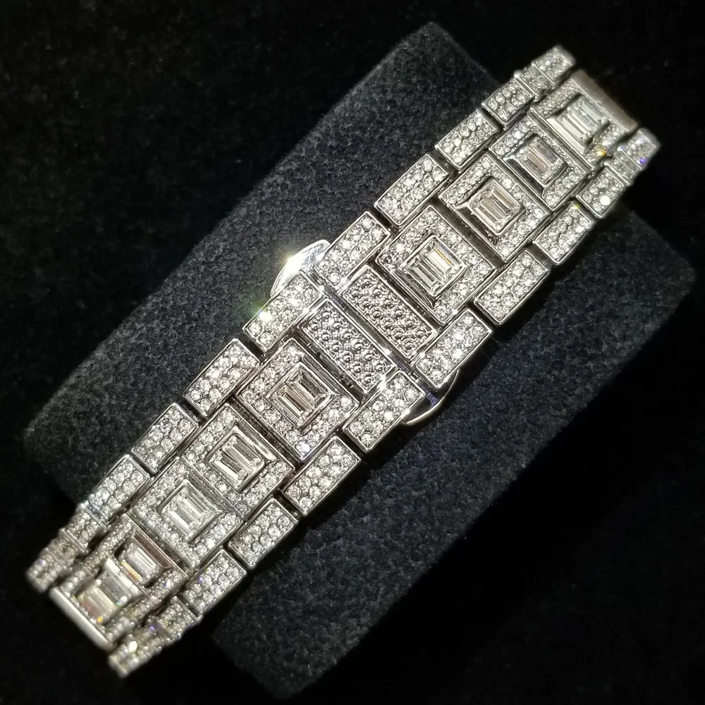 TikTok Hot Diamond Wristwatch For Men Luxury 18K Gold Plated Quartz Watches Day Date Nightclub Party Watch Unisex Rapper Jewelry