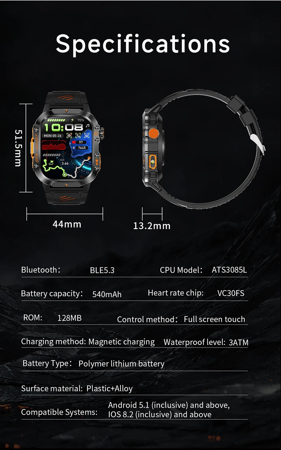 2025 New Dual-Frequency Satellite GPS Sports Smart Watch Compass Barometer Bluetooth Call 10ATM Waterproof Swim Smart Bracelet