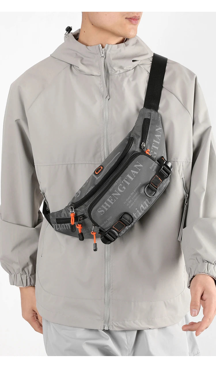 Summer Large Capacity Waterproof Nylon Sports Crossbody Bag for Men Casual Outdoor Leisure Mobile Phone Bag Trendy Sports Wai...