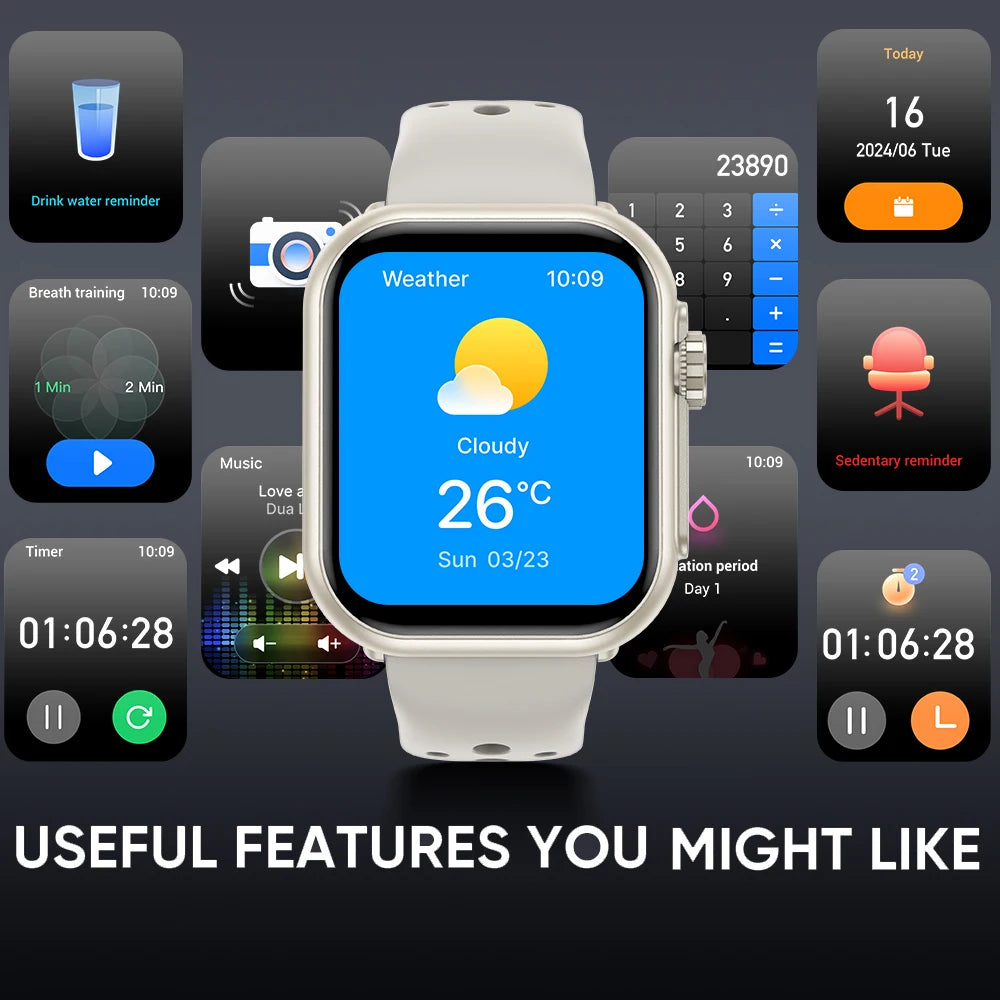 2025 New 1000mAh Battery AMOLED Smart Watch Ultra K62 Men Women Heart Rate 100+Sport HD Bluetooth Call IP67Waterproof SmartWatch