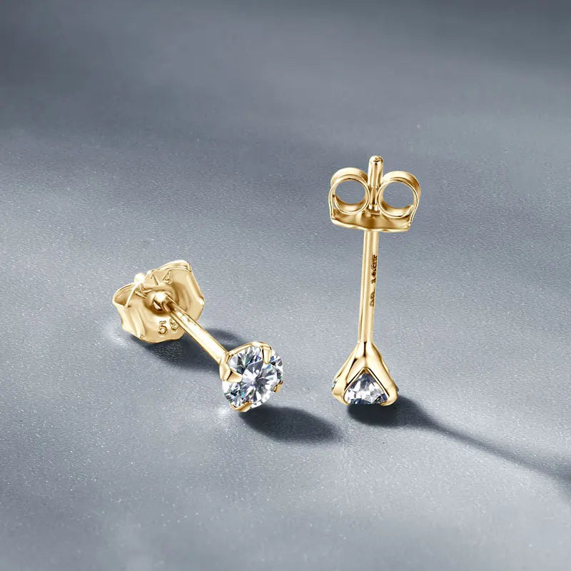 IOGOU 14K Solid Gold Moissanite Round Stud Earrings for Women Men GRA Certified Moissnaites 3mm 4mm 5mm 6mm 6.5mm Gold Jewelry