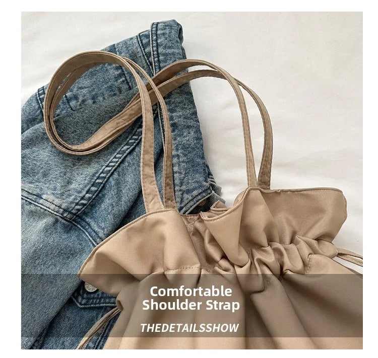 Casual Large Nylon Bucket Bag Women's Simple Style Korean Version Winter 2025 New Fashion Shoulder Handbag Soft Polyester