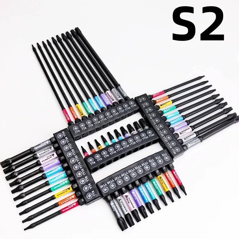 25-150mm Magnetic Screwdriver Bit Set S2 Alloy Steel Torx Impact Screw Driver Bits Hex Shank Batch Head with Holder Hand Tools