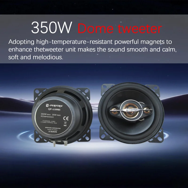 A Pair of 4" Coaxial Speaker 4-Way 350W Max Music Power Subwoofer Nominal Power 35W Impedance 4 Ohms for Audio Systems