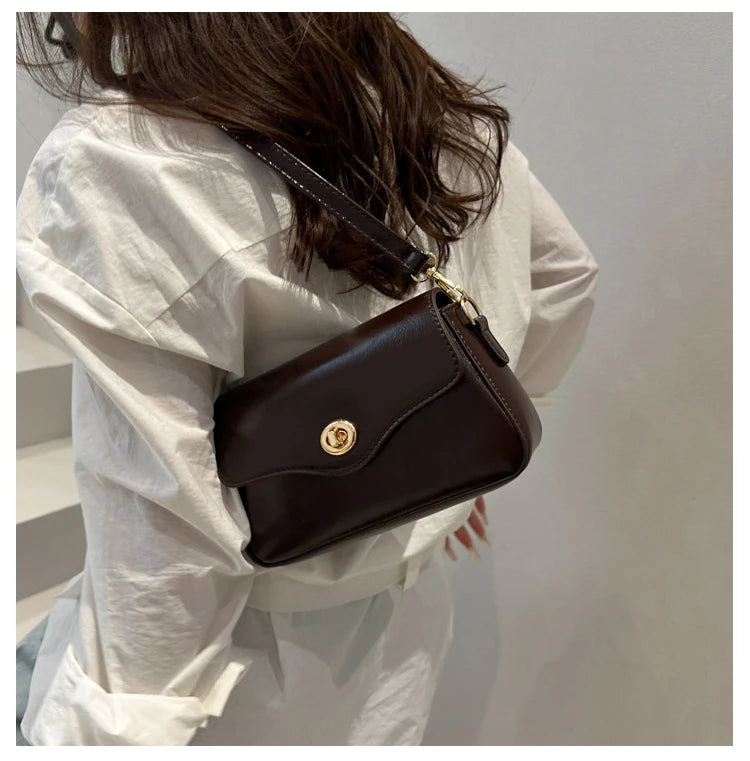Retro Style Commuter Women's Small Square Bag Fashionable Shoulder Crossbody Bag Soft PU Leather Casual Handbag