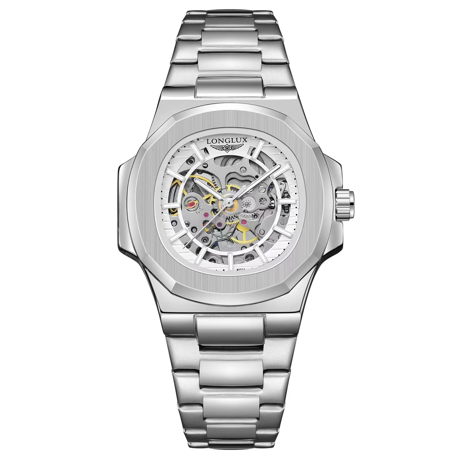 LONGLUX Men automatic mechanical watch luxury watches waterproof skeleton business cheap wholesale stainless steel gift watch