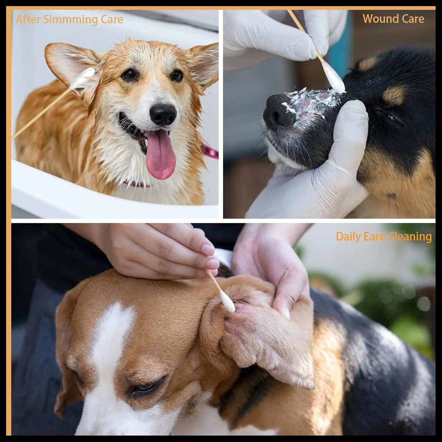 100/300/500pcs 6 Inch Long Cotton Swabs for Pet Cleaning, Bamboo Handle, Pet Ear Cleaning Solution Supplies for Dogs and Cats