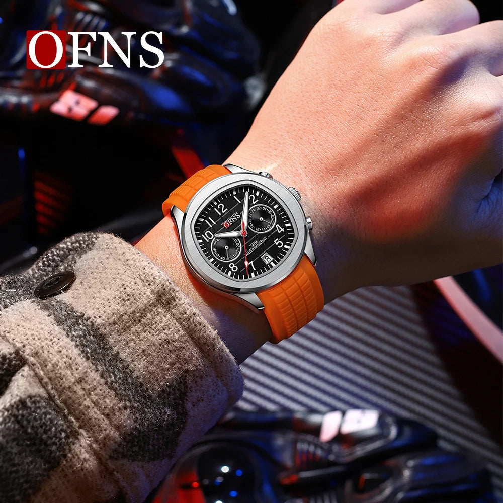 OFNS 8020 Fashion Men's Quartz Watch Double Hole Five Needle Waterproof Luminous Calendar Business Men's Quartz Watch