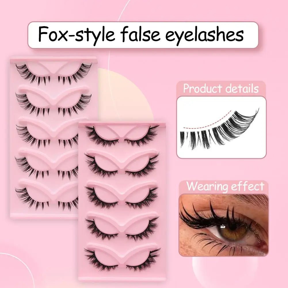 Fox-style false eyelashes set with product details and close-up wearing effect on eye