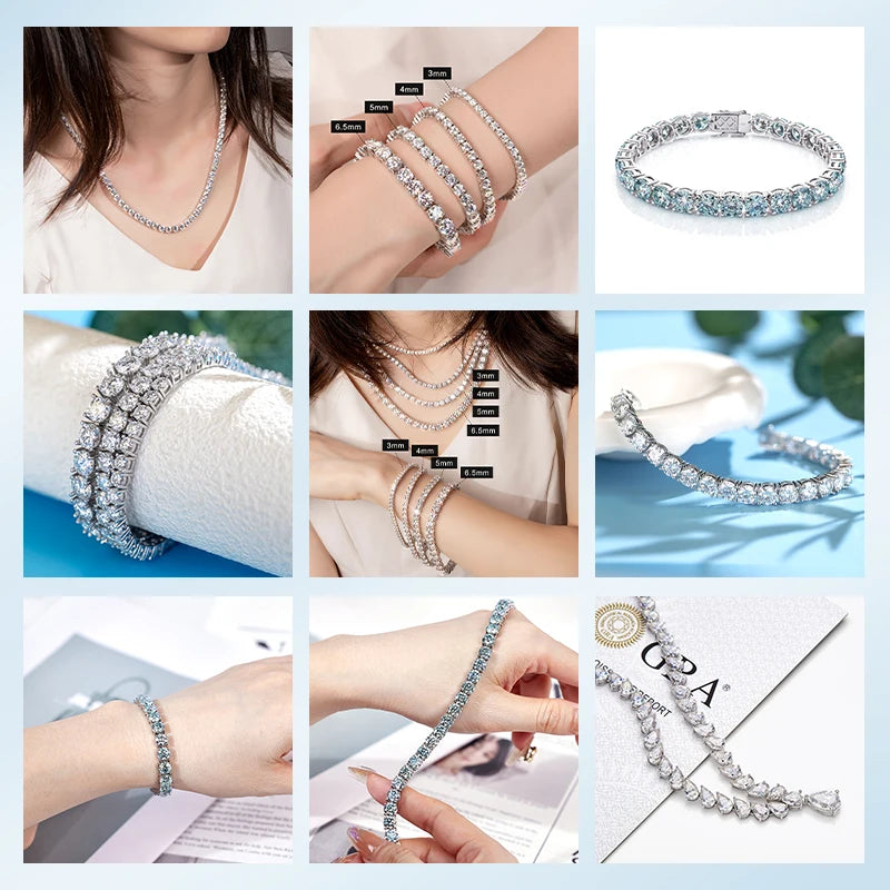 100% Real Moissanite Tennis Necklace for Woman Men Wedding Jewelry With GRA 925 Sterling Silver Plated 18K White Gold Necklace