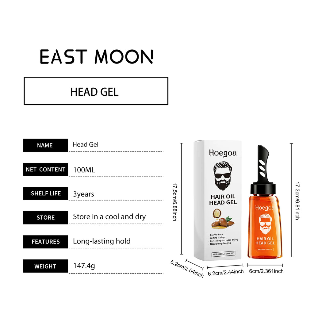 2 In 1 Men's Hair Styling Gel With Wide Tooth Comb Long-Lasting Fluffy Strong Hold Add Shine No-Greasy Hair Styling Oil Pomade