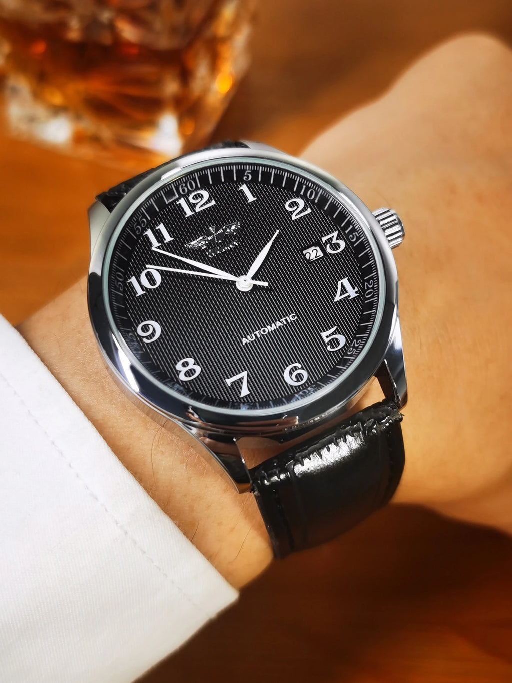 Winner Classic Business Watch for Men Retro Calendar Blue Hands Automatic Mechanical Watches Top Brand Luxury Steel Leather Belt