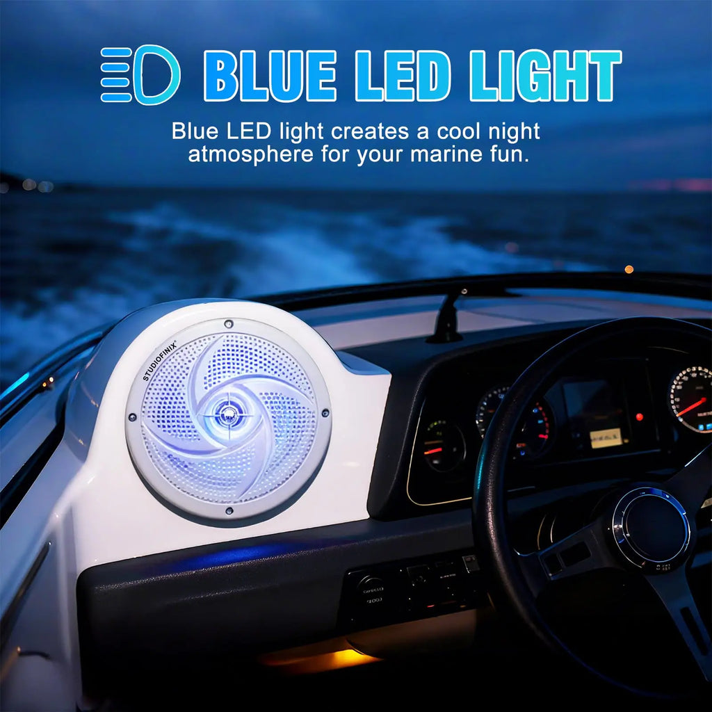 STUDIOFINIX 6.5'' 240W Waterproof Marine Speakers 2-Way with LEDs, Low-Profile for Boat, RV, ATV, UTV, Golf Cart (2Pk, White)