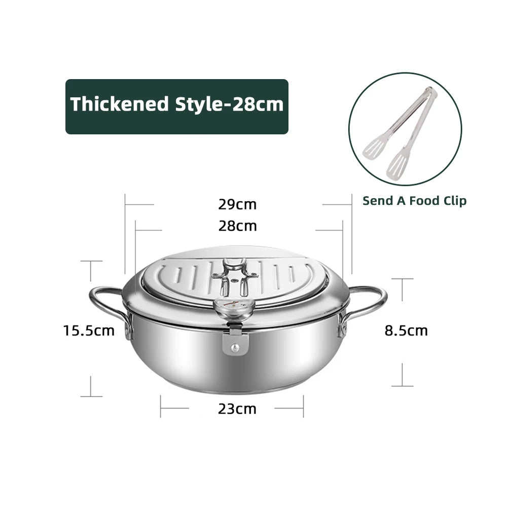 Japanese Deep Frying Pot With A Thermometer And A Lid Fryer Pan 304 Stainless Steel Kitchen Tempura Oil Frying Pan Fryer