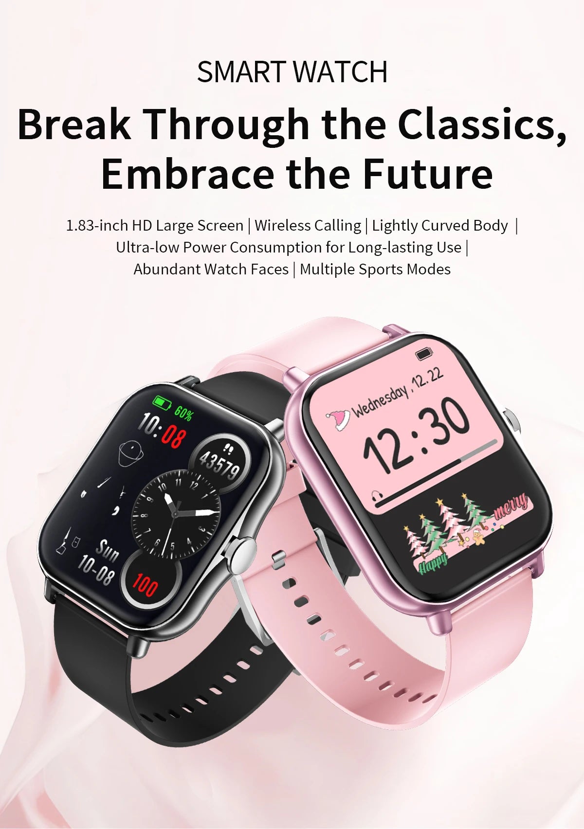 NEW Smart Watch Full Screen Multi-color Watch Strap Wireless Call For Android/IOS Message Reminder Outdoor Sport Watch Men Women