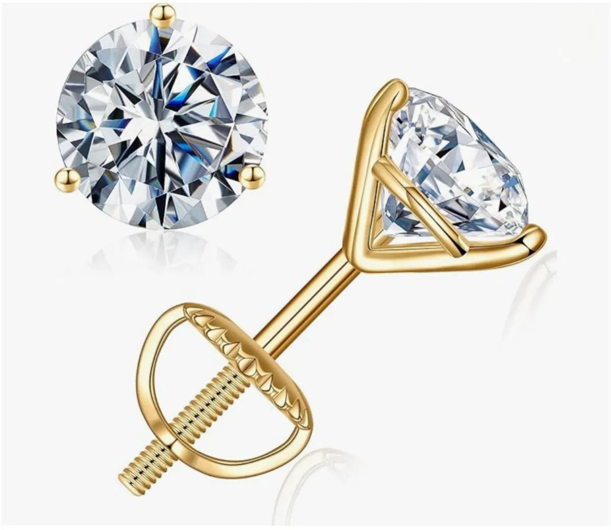 18K solid Real gold Lab grow diamond earrings Simple 3 claw 10K gold 1CT diamond earrings custom Valentine's Day gift for women