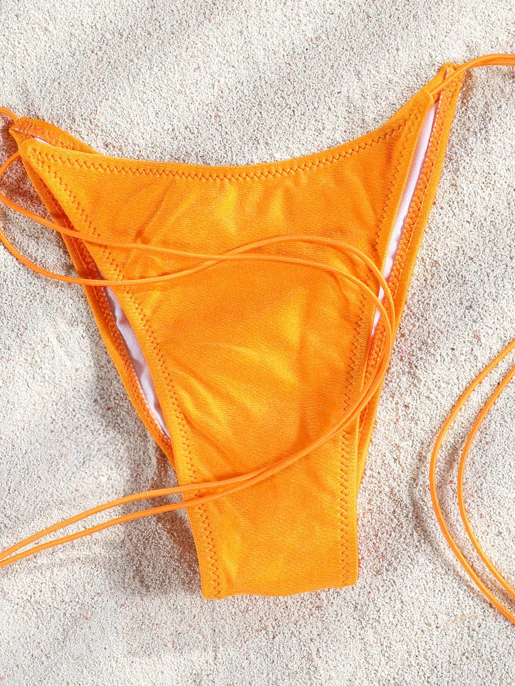 Miyouj New Bikini Triangle Swimwear Leopard Two Piece Suit Solid Color Bathsuit Sexy Swimsuits High Cut Bathwear Bandage Biquini